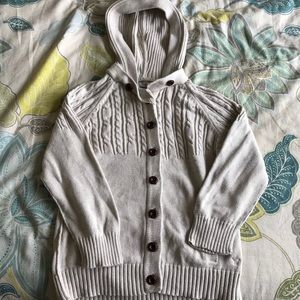 AEO Cream Button Up Cable Hooded Sweater/Cardigan